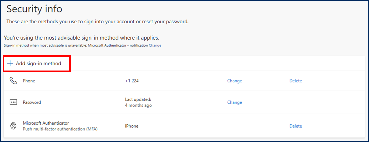 Figure 18: Security info - Add sign-in method