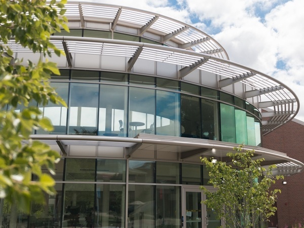 The curved glass front of D rotunda